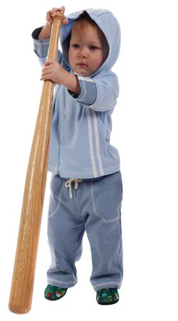 Little boy with a bat isolated on the whiteの写真素材