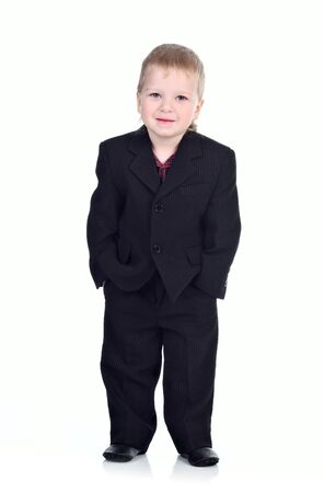Little boy in business suit isolated on the white backgroundの写真素材
