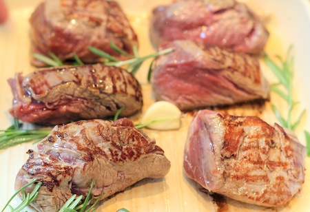 Steak slices roasted on giddleの写真素材