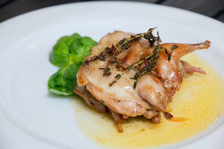 Grilled chicken meat on the white plateの写真素材