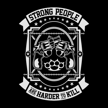 Strong People Are Harder To Kill, Illustration Design With Pistols And Ornamentのイラスト素材