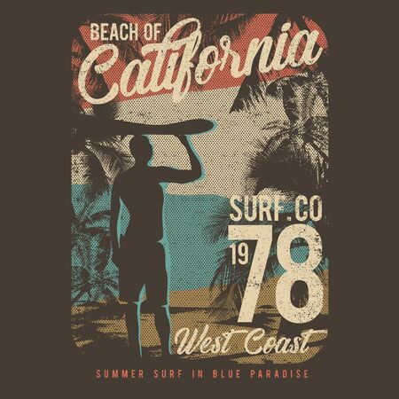 Illustration Surfing Theme - Beach Of Californiaのイラスト素材