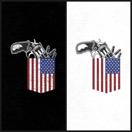 Illustration Vector Design Vintage With Distress USA Flag Pocket Pistolのイラスト素材