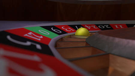 Casino roulette with closeup the yellow ball.3d renderの写真素材