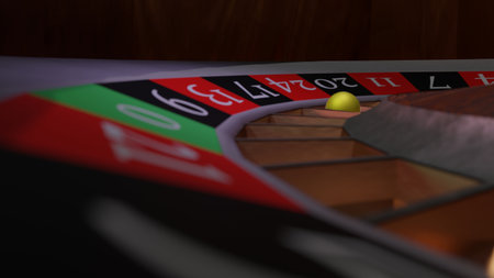 Casino roulette with closeup the yellow ball.3d renderの写真素材