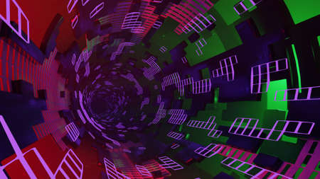 Red purple green glowing tunnel cells Space background .3d renderの写真素材