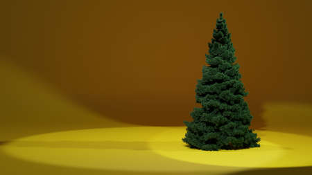 Not decorated christmas tree yellow background . 3d renderの写真素材