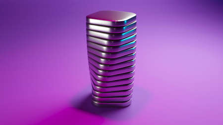 tower of round cubes on the purple background , Presentation backdrop. 3d renderの写真素材