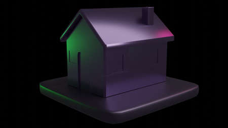 isolated transparent grey 3d house icon with green lightの写真素材