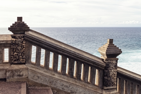The stairs and the blue ocean in the background