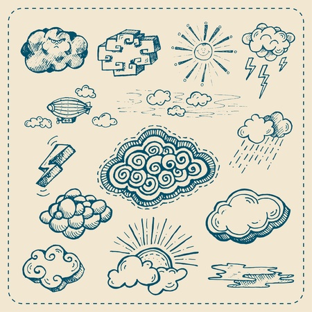 Vector Collection of Hand Drawn Doodle Style Clouds for designのイラスト素材