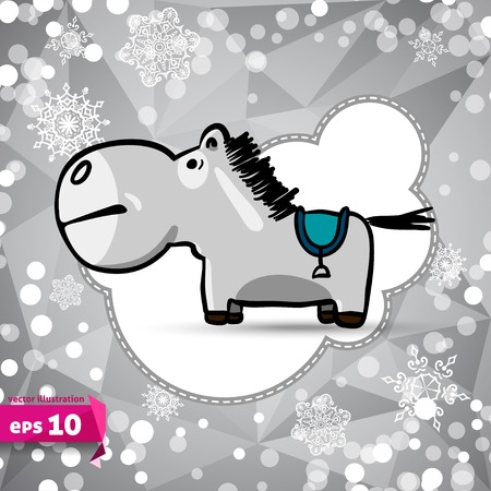 cartoon horse. Sign of the year. Christmas, New Year card, illustration with horse. Holiday design. Symbol of 2014. Winter. Backdrop.のイラスト素材