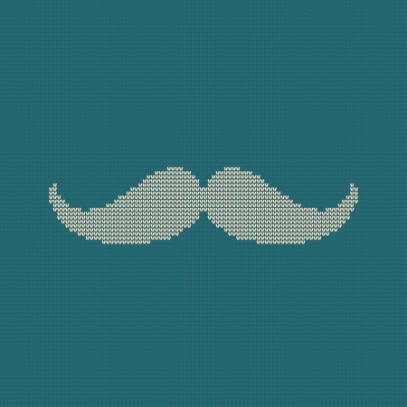 Illustration of the symbol of the hipster trend: vintage moustache, on blue knitted textureのイラスト素材