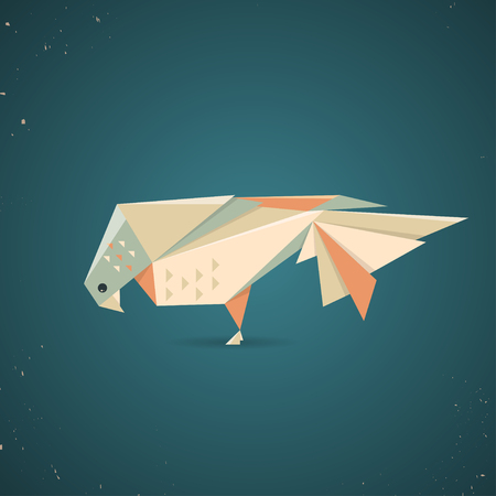Colourful origami pigeon or dove made of folded paper in the Japanese tradition with a geometric pattern on a blue backgroundのイラスト素材