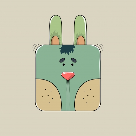 Stylized face of a cute cartoon rabbit in a geometric design of squares in shades of green, symbolic of Easter and Valentine Day for greeting card or invitationのイラスト素材