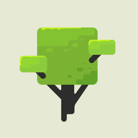 Illustration of a square tree with branches and green foliage, symbol of nature and development, on dark backgroundのイラスト素材