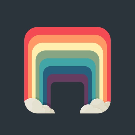Stylized square rainbow with clouds on a dark background, St. Patrick's Day symbol, can be used as an icon or decorative elementのイラスト素材