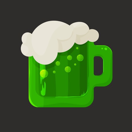Stylized shiny glass mug with green beer and foam bubbles on a dark background, the icon for Saint Patrick's Dayのイラスト素材