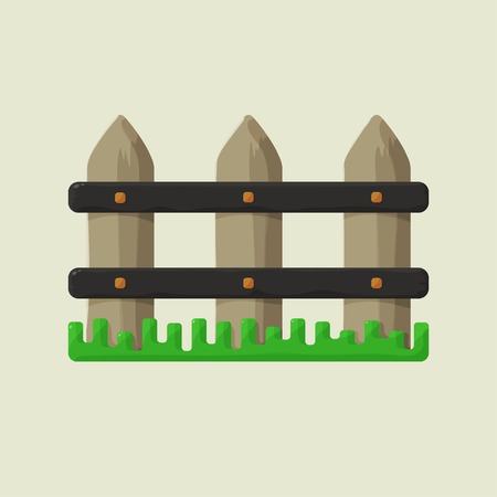 Part of the fence on a farm with green grassのイラスト素材