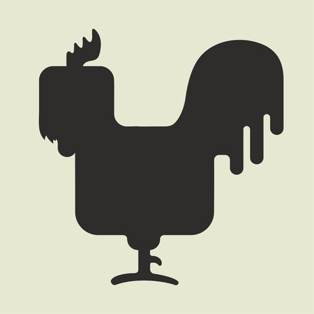Silhouette of cute square shaped rooster with crestのイラスト素材