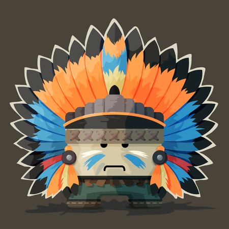 Illustration of an American Indian in the wild west. Colorful Chief with feathers around headのイラスト素材