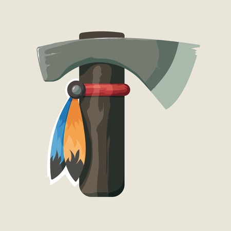 Cute colorful Vector illustration of native American Indian tomahawk with feathers on plain backgroundのイラスト素材