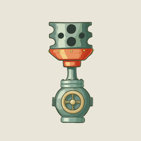 Original illustration of a steampunk styled pipe with steam and red cap on a plain backgroundのイラスト素材