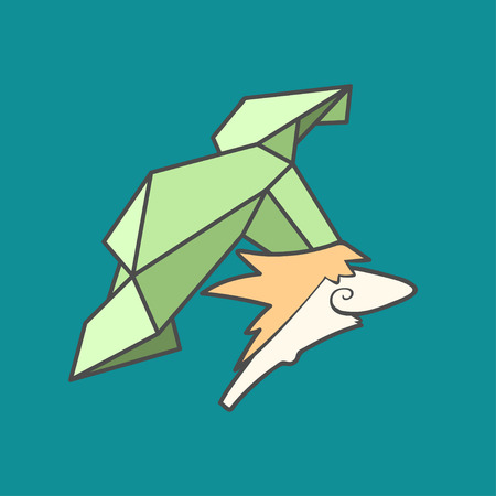 Flat vector icon of cute chef with hat from triangles. Logotype isolated on plain background. Key ideas is business, caffe, cookng, food, restaurant, eating. Concept for corporate identity and brandingのイラスト素材