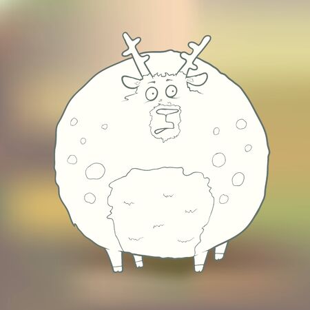 Vector Illustration Hand Drawn Round deer with spots on abstract blurred green background. The concept of Cartoon cute character for greeting card or invitationのイラスト素材