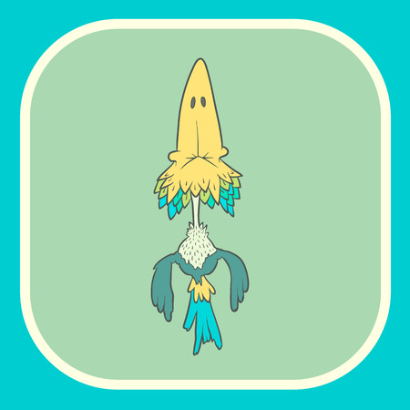 Illustration of hand drawn retro bird. Vector cartoon. The concept of the character on flat square background.のイラスト素材