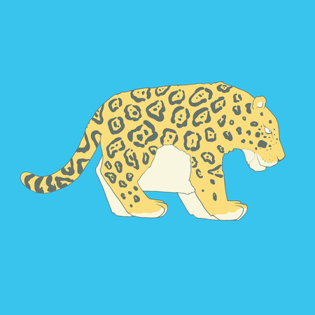 Flat hand drawn icon of a cute jaguar. Animal on blue background. Ideal to use for avatars, decorations, greeting cards, invitings or web designのイラスト素材