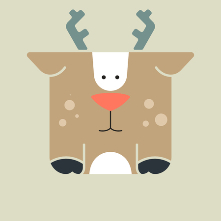 Flat square icon of a cute deer with a cute horns, on gray background. のイラスト素材