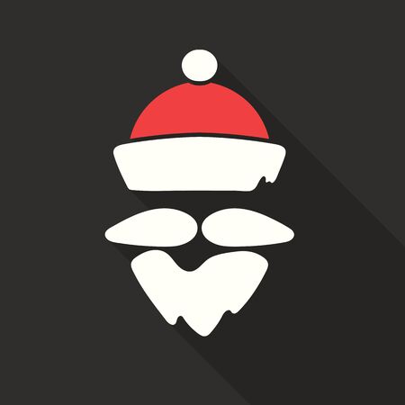 Flat Design Vector Santa Claus Face. Hat and beard. Christmas icons with long shadow. Retro. Great for avatar and greeting cardsのイラスト素材