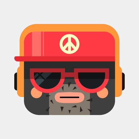 Rapper avatar illustration. Trendy gangster squared icon with shadows in flat style. Colorful and funny uncommon vector.のイラスト素材