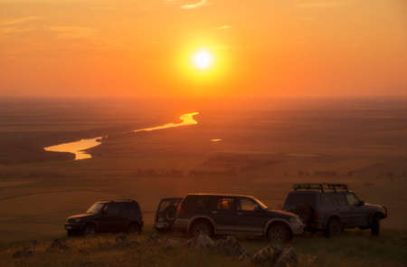 Off-road vehicles at sunsetのeditorial素材