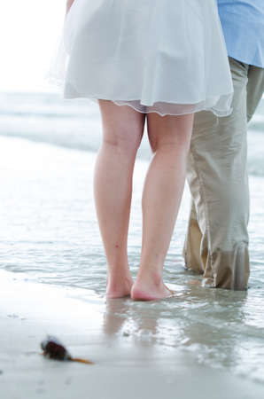 Couple on a tropical beach at Seychellesの写真素材