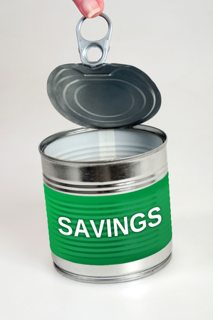 Savings word on food canの写真素材