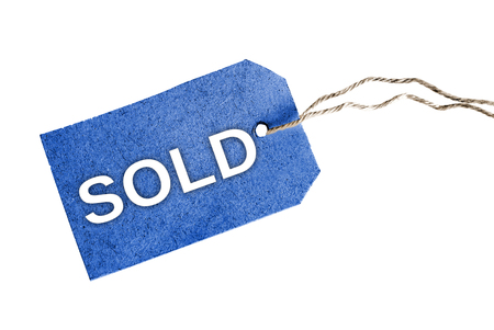 Sold word on blue tagの写真素材