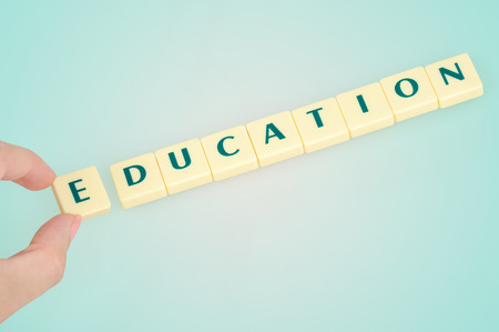 Education word on blue backgroundの写真素材