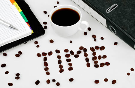 Time word on white tableの写真素材