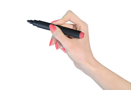 Isolated hand with marker on whiteの写真素材
