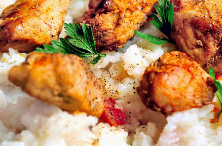 Risotto with meat on backgroundの写真素材