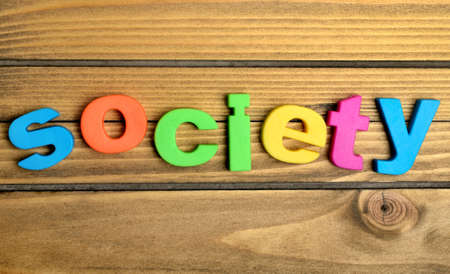 Colorful Society word on wooden tableの写真素材
