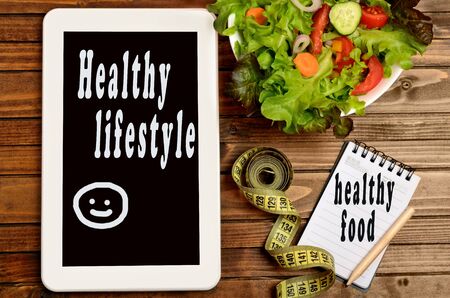 Healthy food words on notepadの写真素材