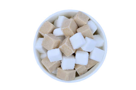 Isolated ceramic bowl with sugar cubes on white backgroundの写真素材