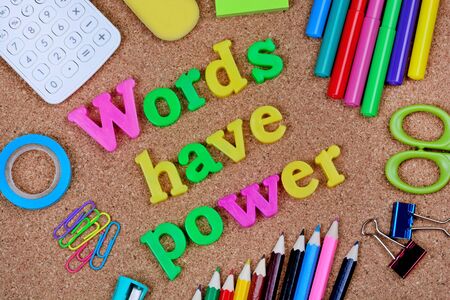 Words have power written on cork background closeupの写真素材