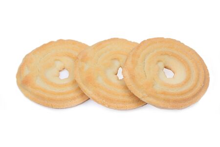 Butter cookies, homemade biscuits isolated on a white backgroundの写真素材