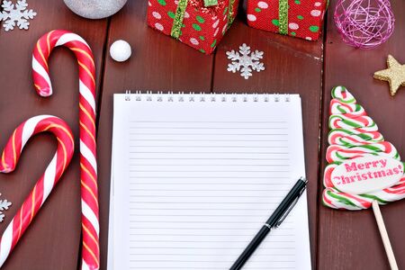 Empty notebook with christmas ornament close-upの写真素材
