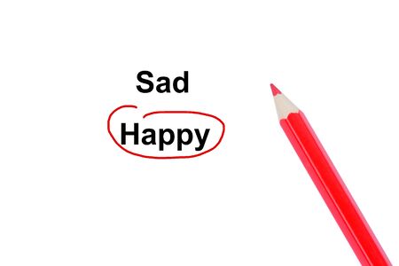 Happy word on white background close-upの写真素材
