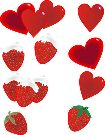 strawberries with whipped topping and hearts illustrationのイラスト素材